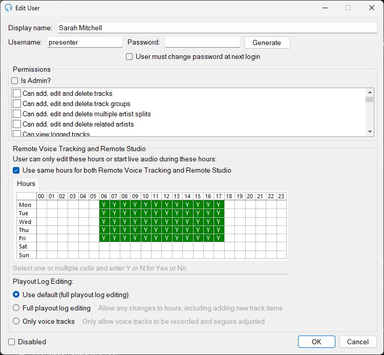Edit User window