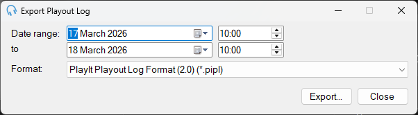 Export Playout Log window