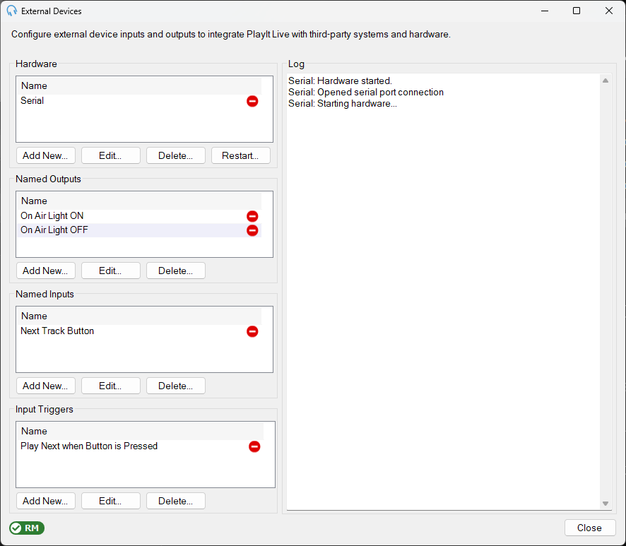 External Devices window