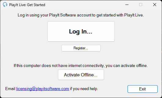 PlayIt Live Get Started window