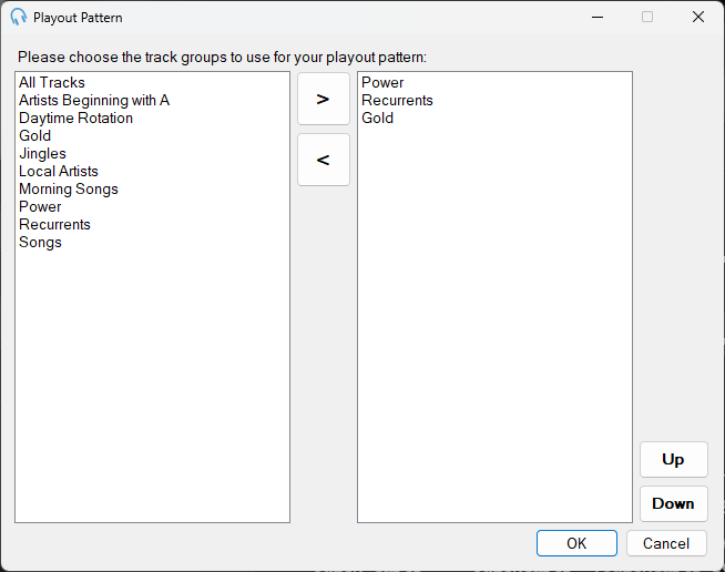 Manage Playout Pattern window