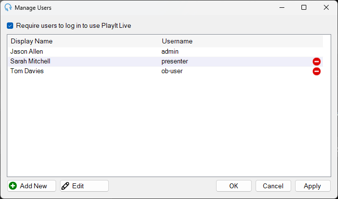 Manage Users window