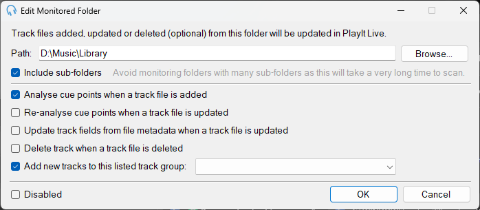Edit Monitored Folder window