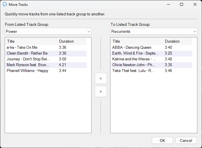 PlayIt Live Move Tracks window