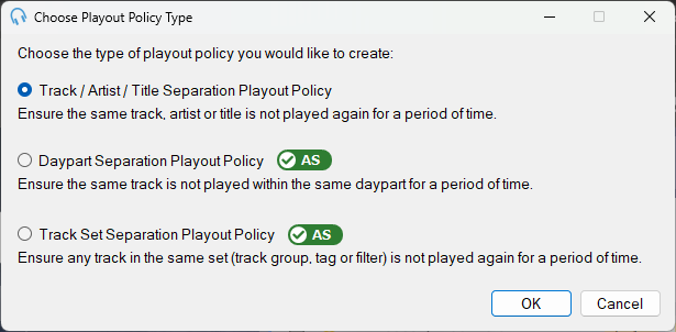 Choose Playout Policy Type window
