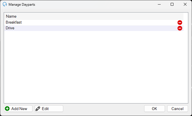 Manage Dayparts window