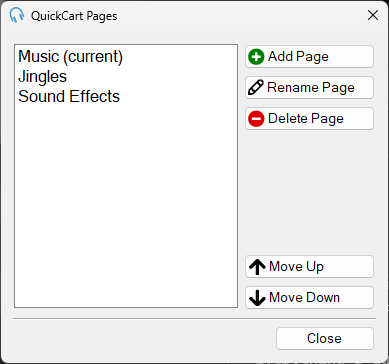 QuickCart Pages window