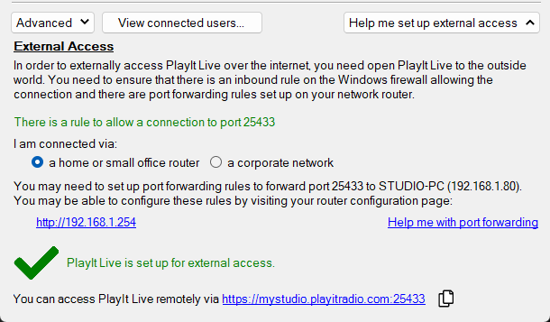 External access configured successfully
