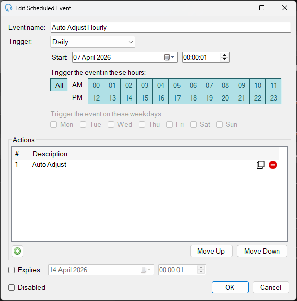 Edit Scheduled Event with Auto Adjust action