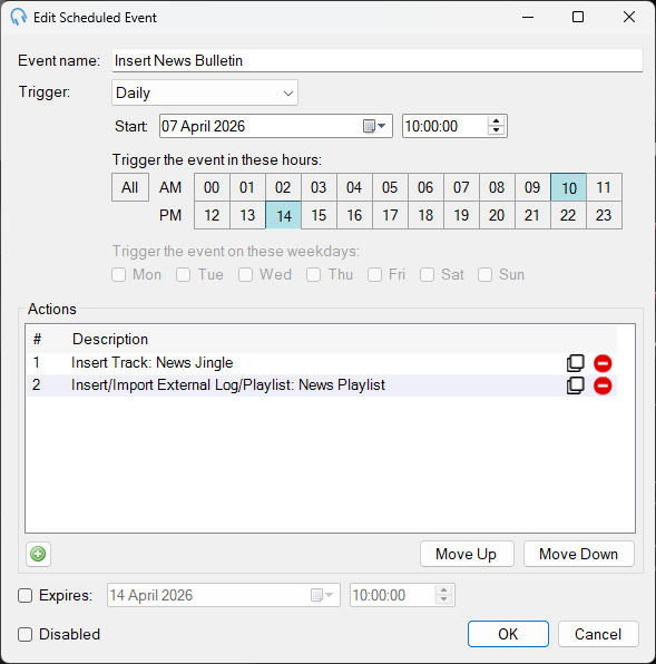 Scheduled Event editor