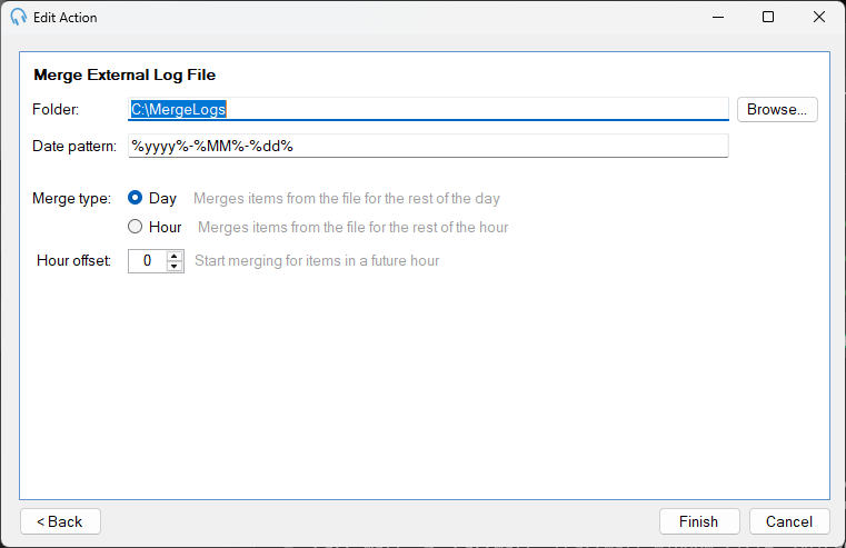 Merge External Log File Action