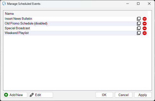 Scheduled Events window