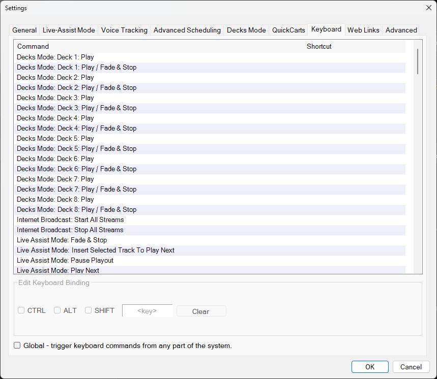 PlayIt Live Settings - Keyboard tab