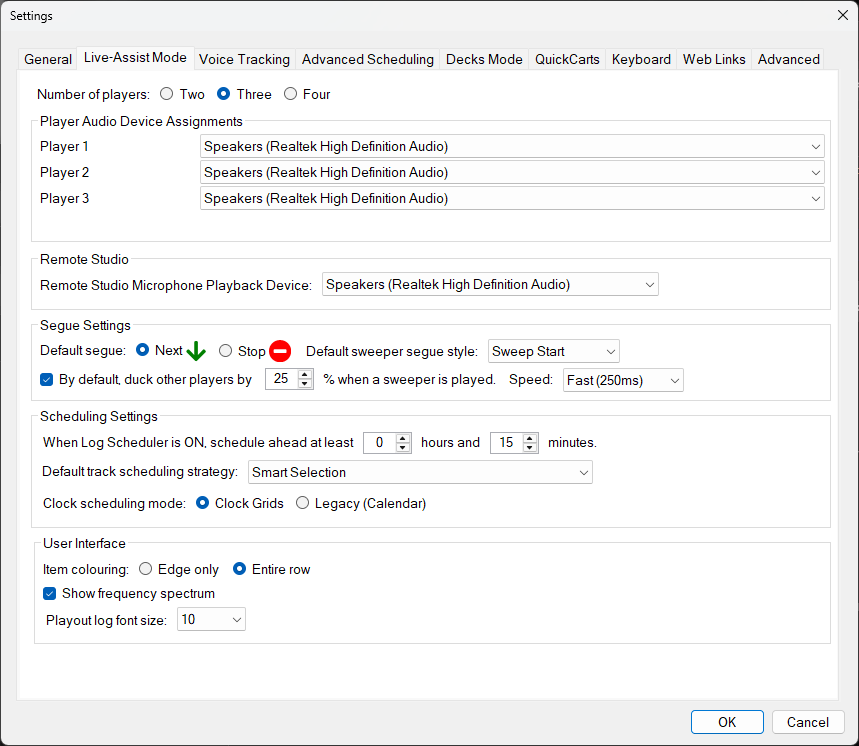 PlayIt Live Settings - Live-Assist Mode tab