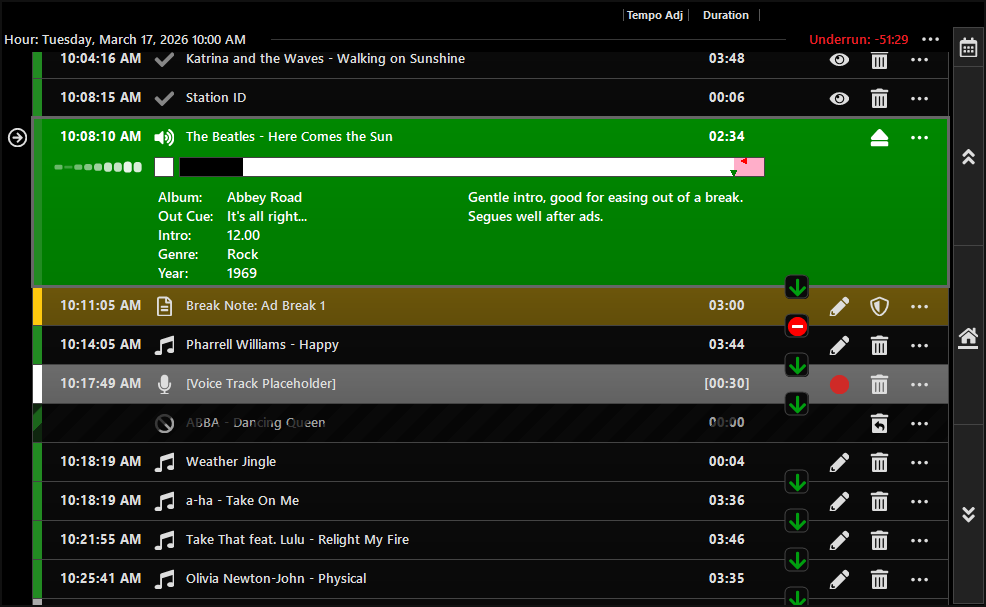 Playout log