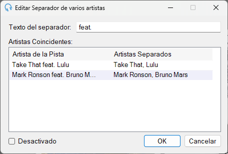 Ventana Editar Separador de varios artistas