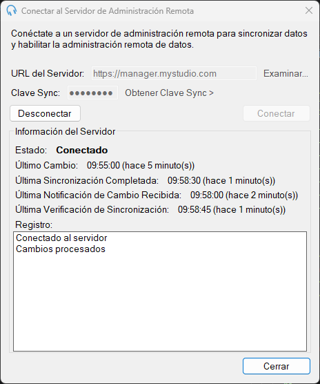 Ventana Conectar al Servidor de Administración Remota
