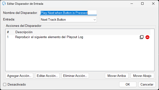 Cuadro de diálogo Editar Disparador de Entrada