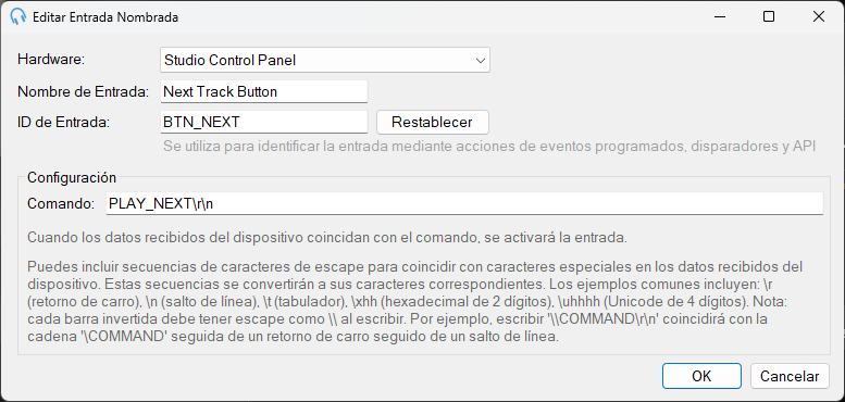 Cuadro de diálogo Editar entrada con nombre
