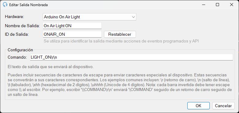 Cuadro de diálogo Editar Salida Nombrada