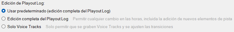 Edición de Playout Log