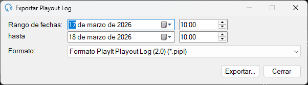 Ventana Exportar Playout Log