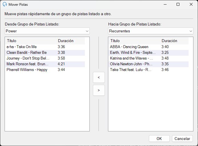 Ventana Mover Pistas de PlayIt Live