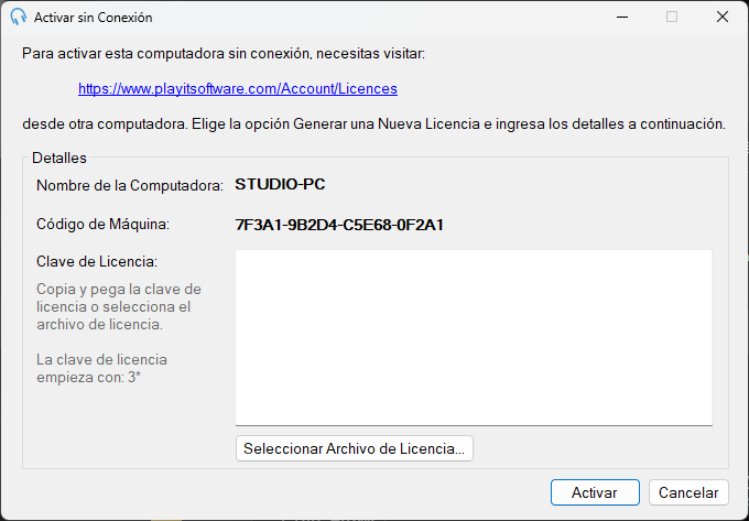 Ventana Activar sin Conexión