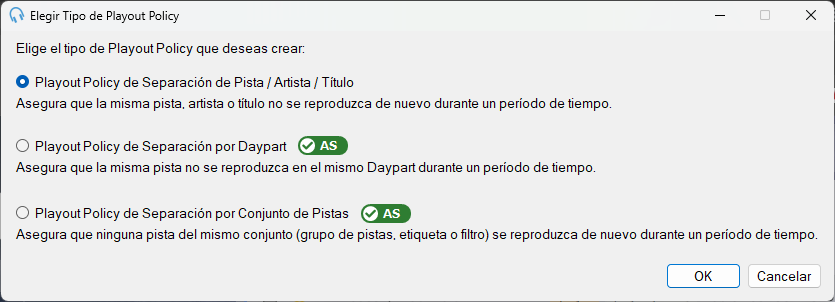 Ventana Elegir Tipo de Playout Policy