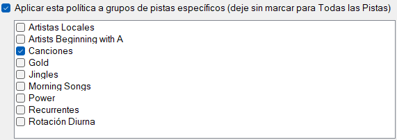 Grupos de Pistas Específicos