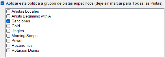 Grupos de Pistas Específicos