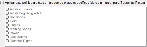 Grupos de pistas específicos