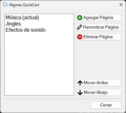 Ventana Páginas de QuickCarts