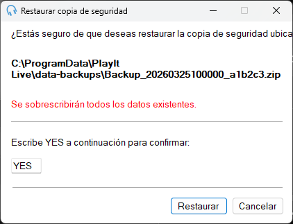 Ventana Restaurar copia de seguridad