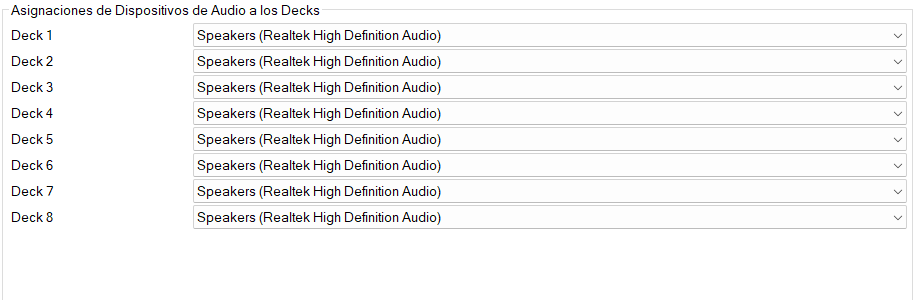Asignaciones de Dispositivos de Audio a los Decks