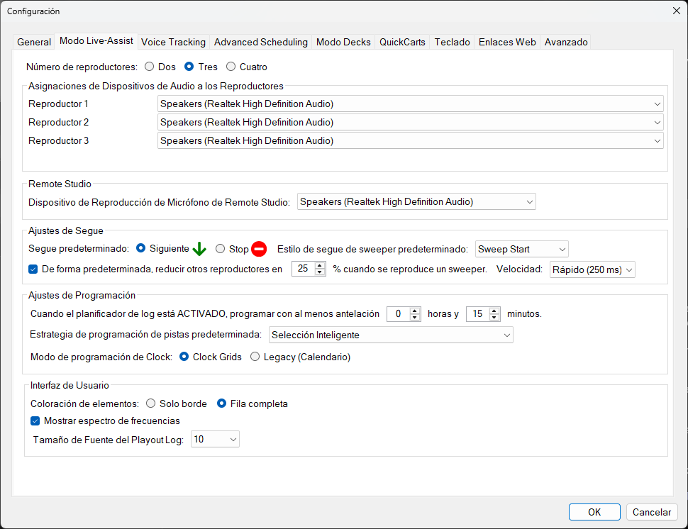 Configuración de PlayIt Live – Pestaña Modo Live-Assist