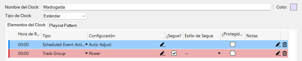 Editar Clock con Acción de Evento Programado de Auto Adjust