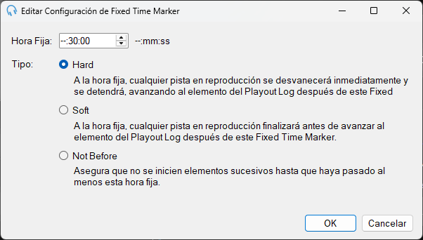 Ventana Editar Configuración de Fixed Time Marker