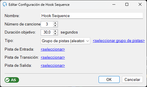 Ventana de configuración de edición de Hook Sequence