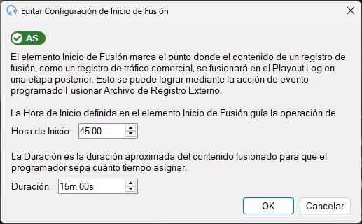 Ventana «Editar Configuración de Inicio de Fusión»