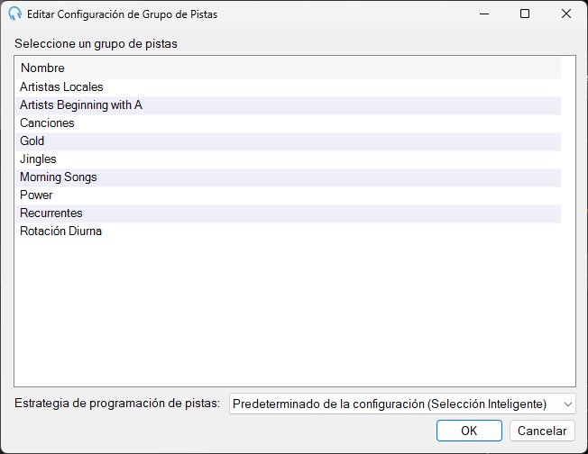 Ventana Editar Configuración de Grupo de Pistas