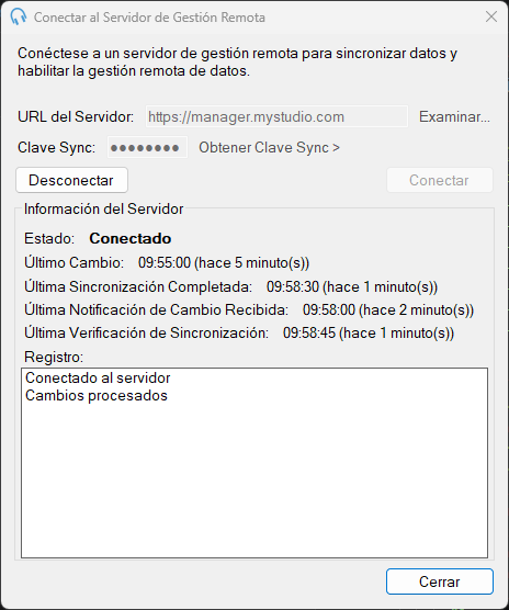 Ventana Conectar al Servidor de Gestión Remota