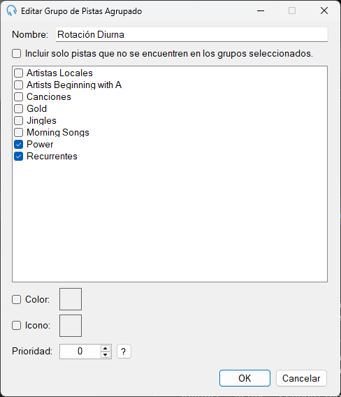 Ventana Editar Grupo de Pistas Agrupado de PlayIt Live