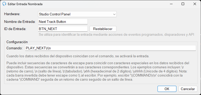 Cuadro de diálogo Editar entrada con nombre