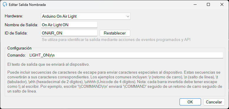 Cuadro de diálogo Editar Salida Nombrada