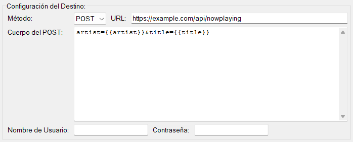 Configuración del destino Solicitud HTTP