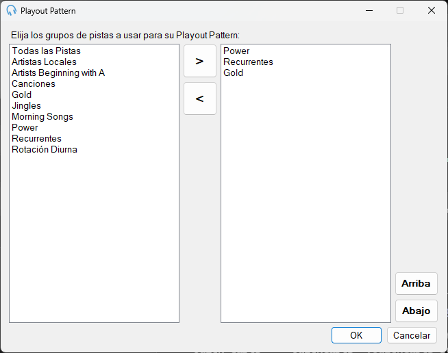Ventana Gestionar Playout Pattern