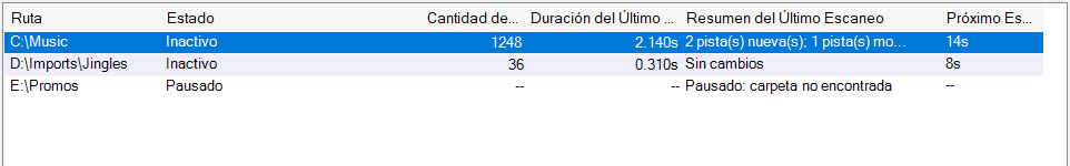 Lista de carpetas