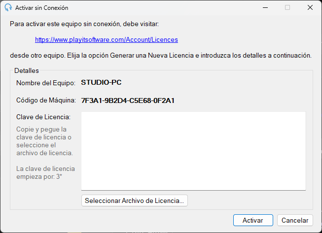 Ventana Activar sin Conexión