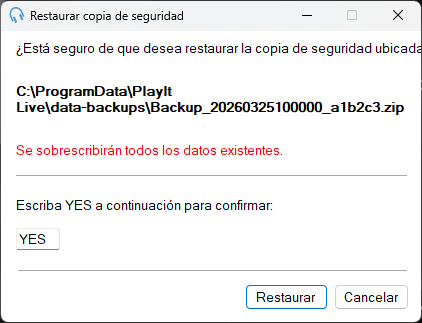 Ventana Restaurar copia de seguridad